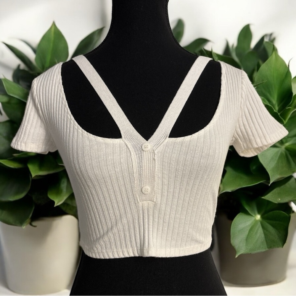 ZARA Ribbed Cropped Top – Off White – Size S